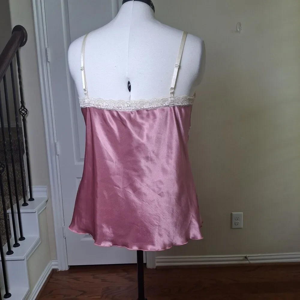 Vintage Babydoll Satin Lace Camisole Top Pink XL Y2K Fairy Grunge Coquette